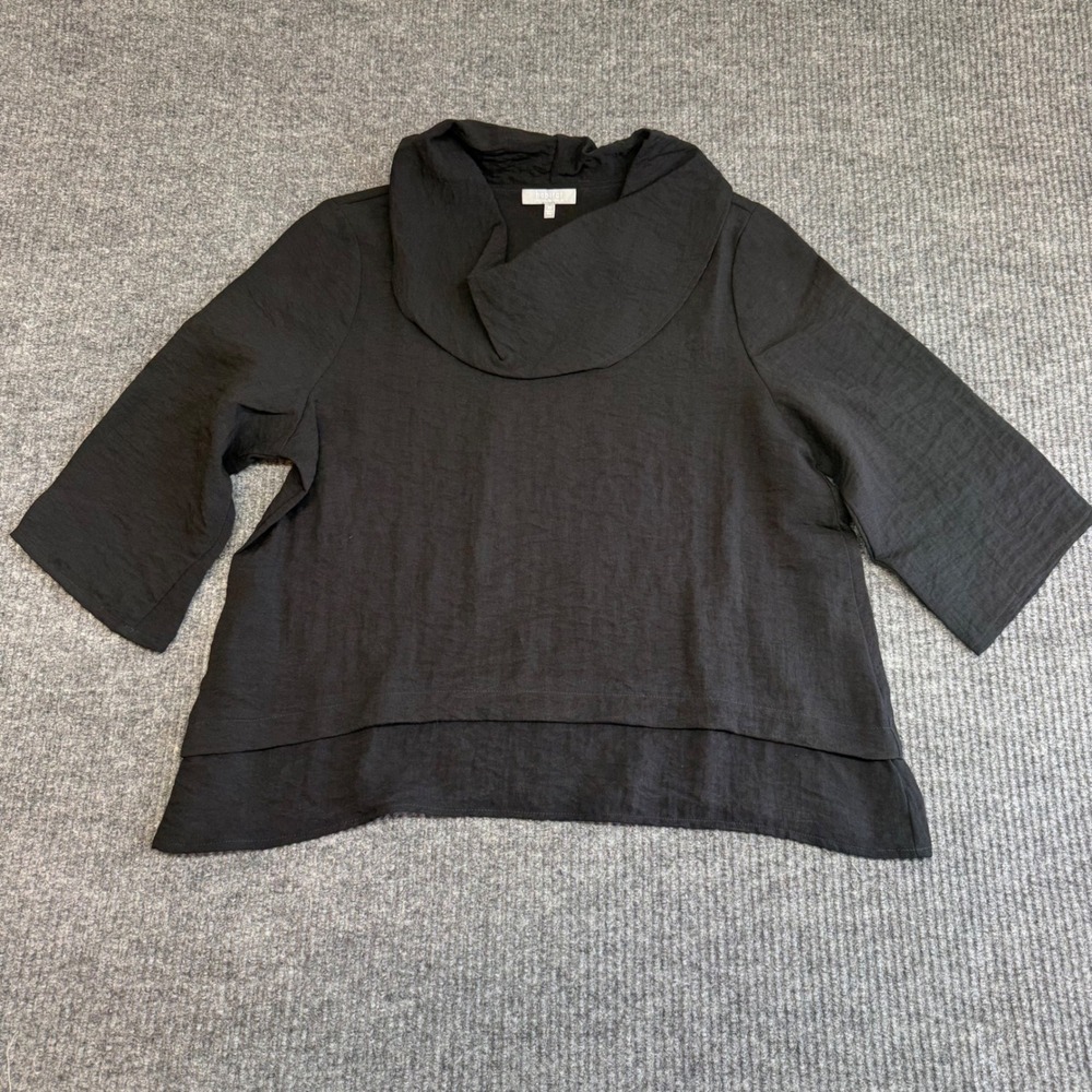 Habitat Tunic Top Womens XS Black Crepe Textured Cowl Neck Pullover Lagenlook